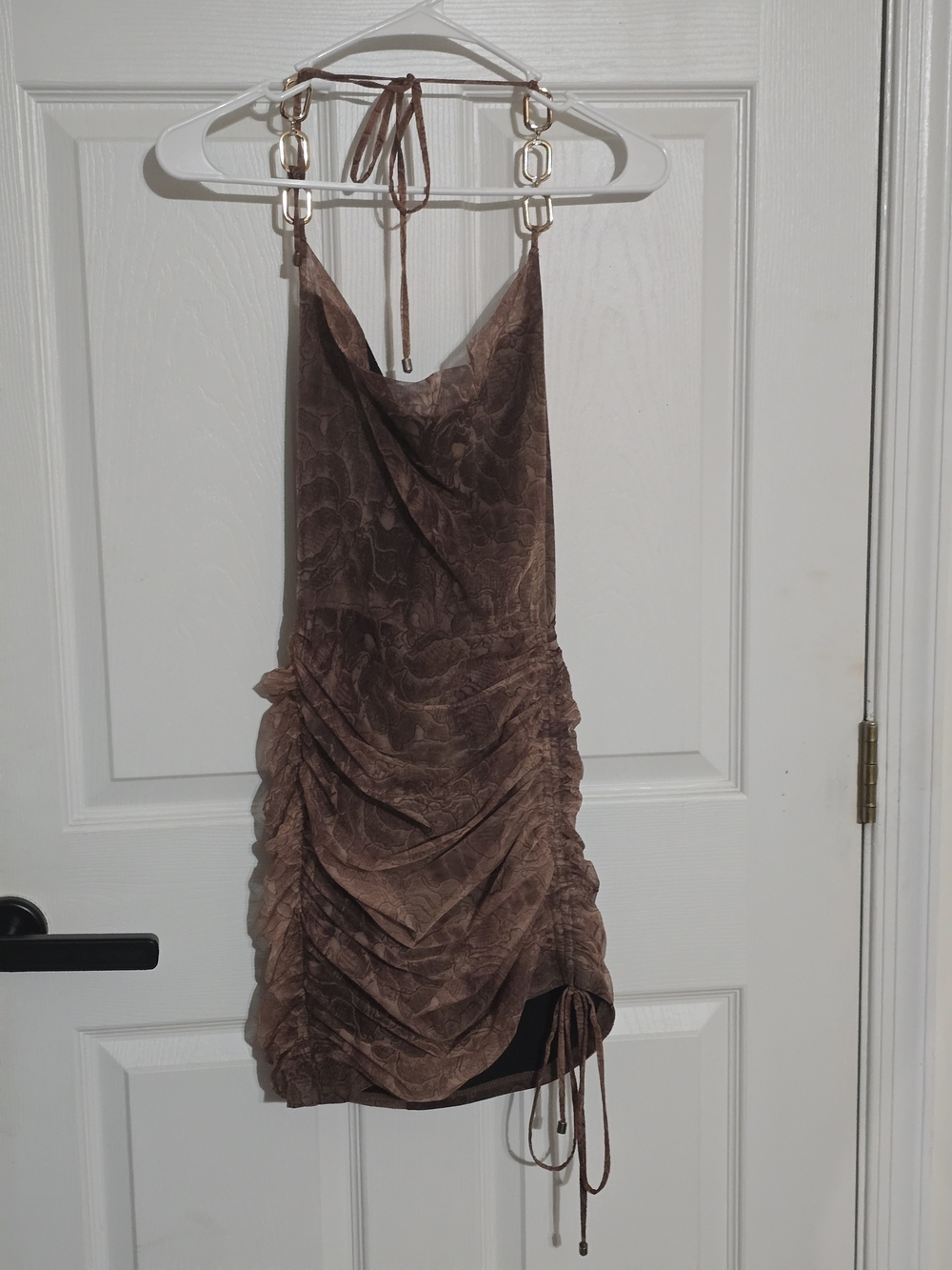 Fashion Nova Brown Ruched Halter Mini Dress